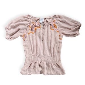 Saivana Anthropologie Pale Peach 100% Silk, Sequin Embroidered Top, sz XS